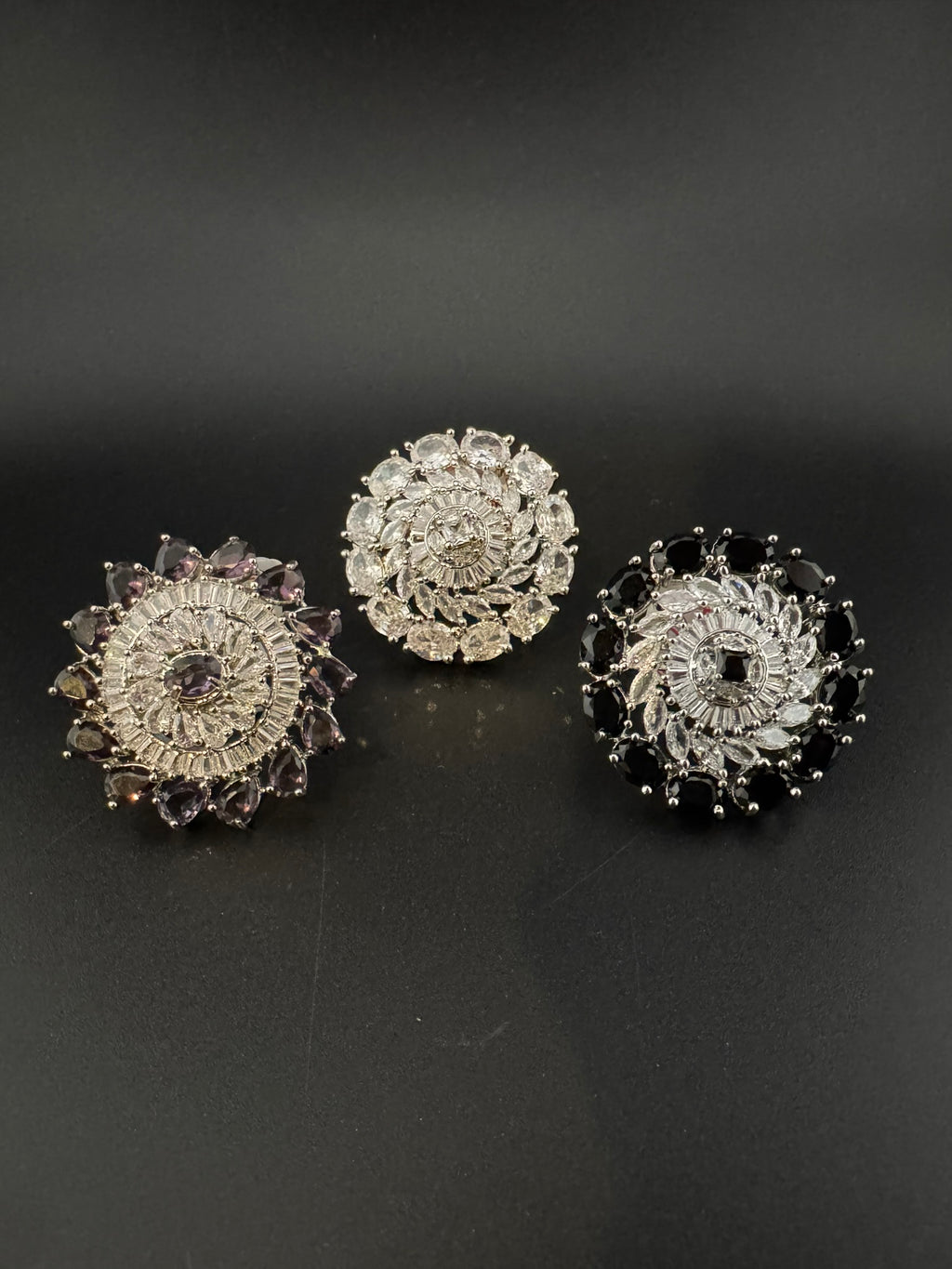 Premium Silver color Adjustable Big Ring in Crystals and Cubic Zirconia in Unique Design