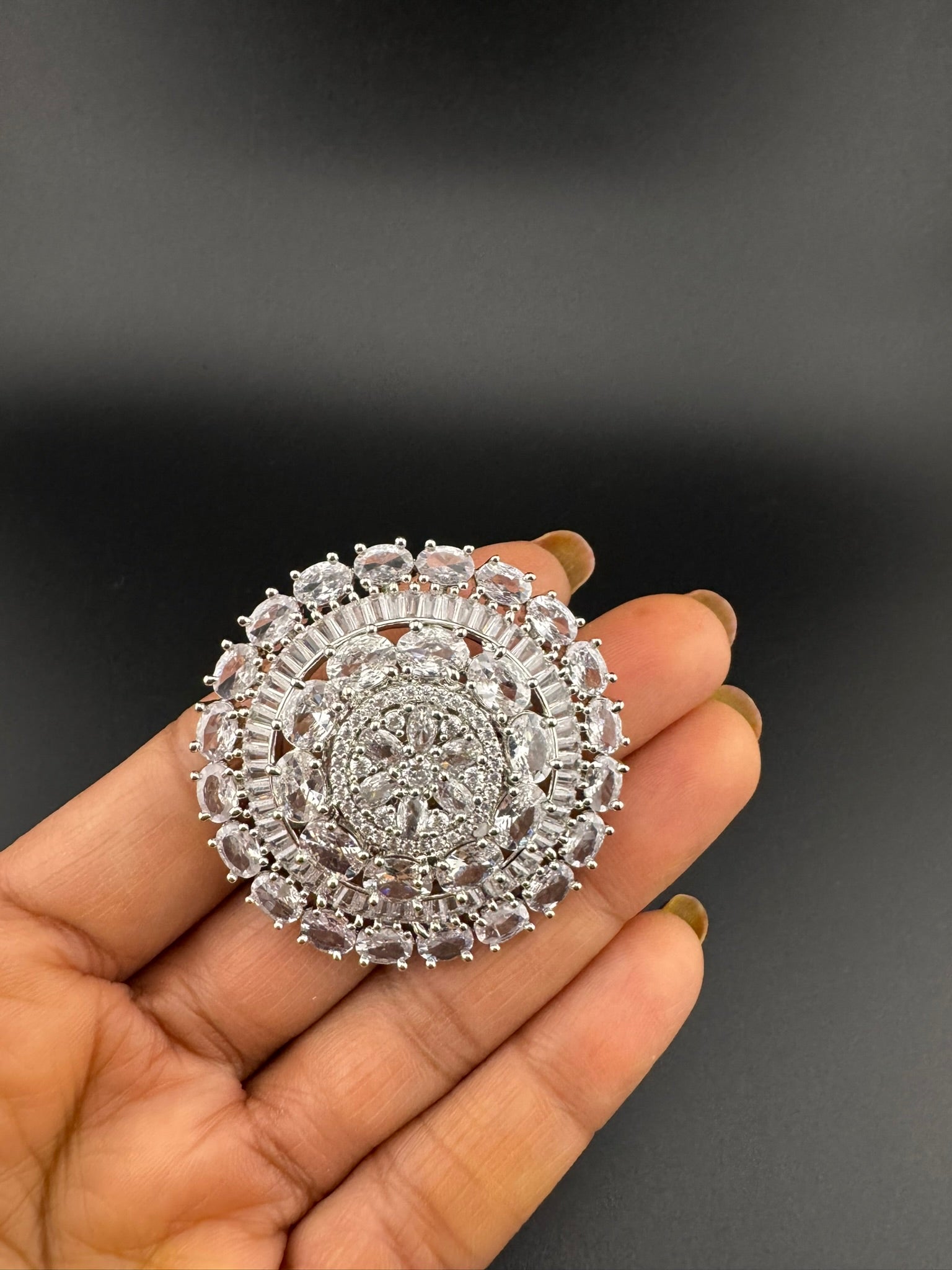 Premium Silver color Adjustable Big Ring in Crystals and Cubic Zirconia