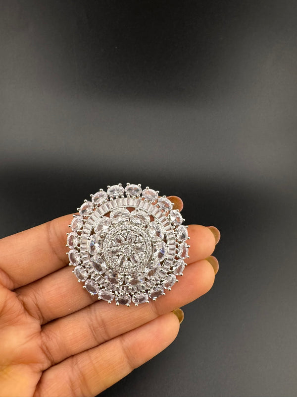 Premium Silver color Adjustable Big Ring in Crystals and Cubic Zirconia