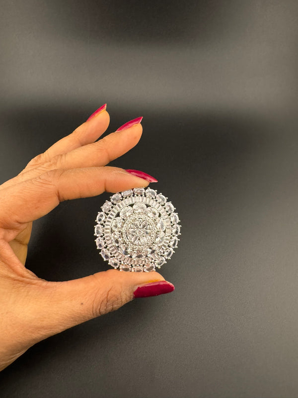 Premium Silver color Adjustable Big Ring in Crystals and Cubic Zirconia