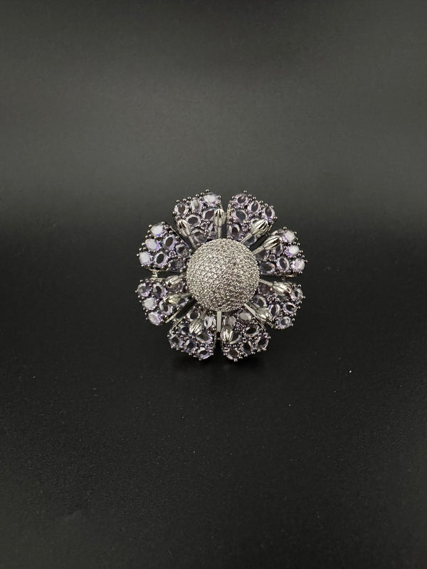 Premium Silver color Adjustable 3D Big Ring in Crystals and Cubic Zirconia in Nano setting