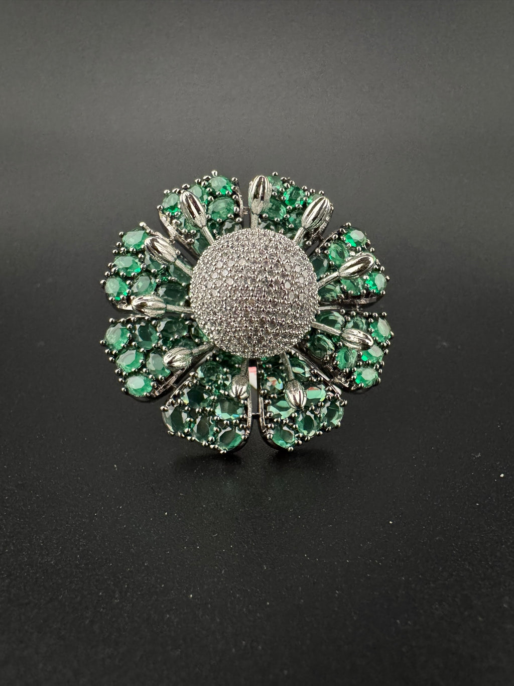 Premium Silver color Adjustable 3D Big Ring in Crystals and Cubic Zirconia in Nano setting