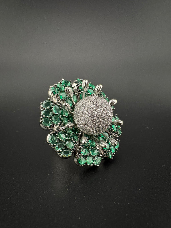 Premium Silver color Adjustable 3D Big Ring in Crystals and Cubic Zirconia in Nano setting