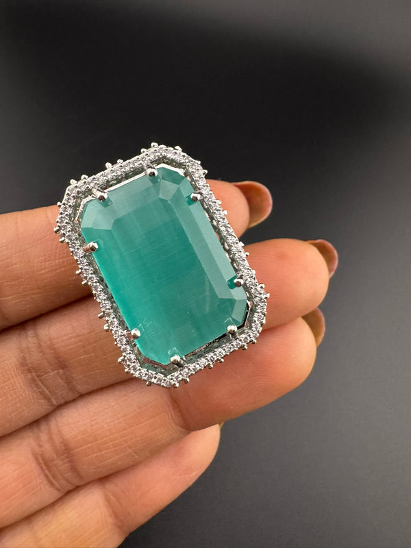 Premium Adjustable 3D Designer Ring in stones and CZ in floral design