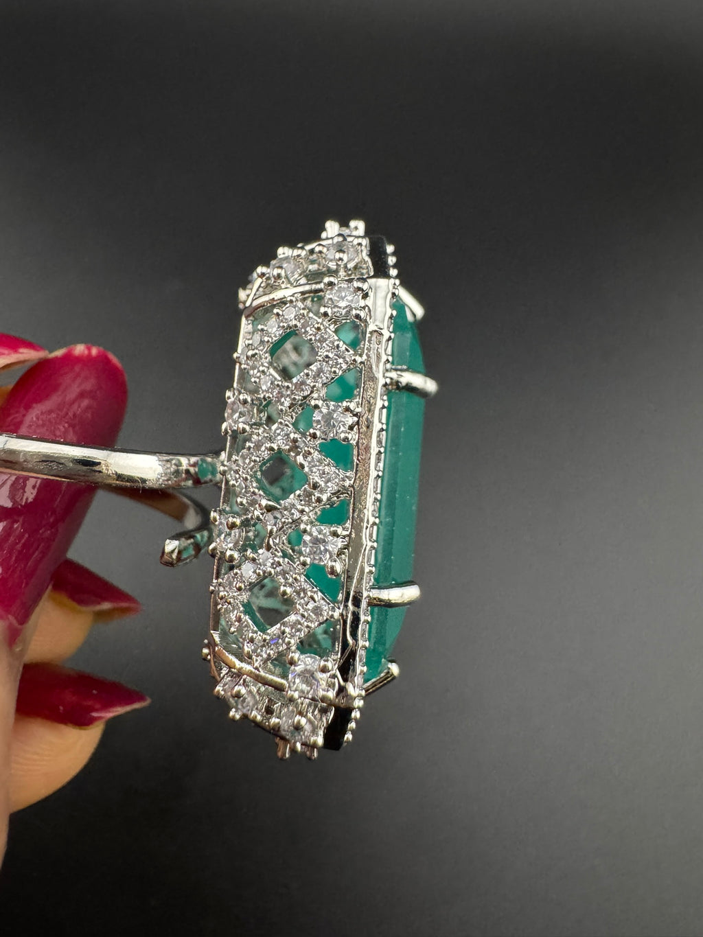 Premium Adjustable 3D Designer Ring in stones and CZ in floral design