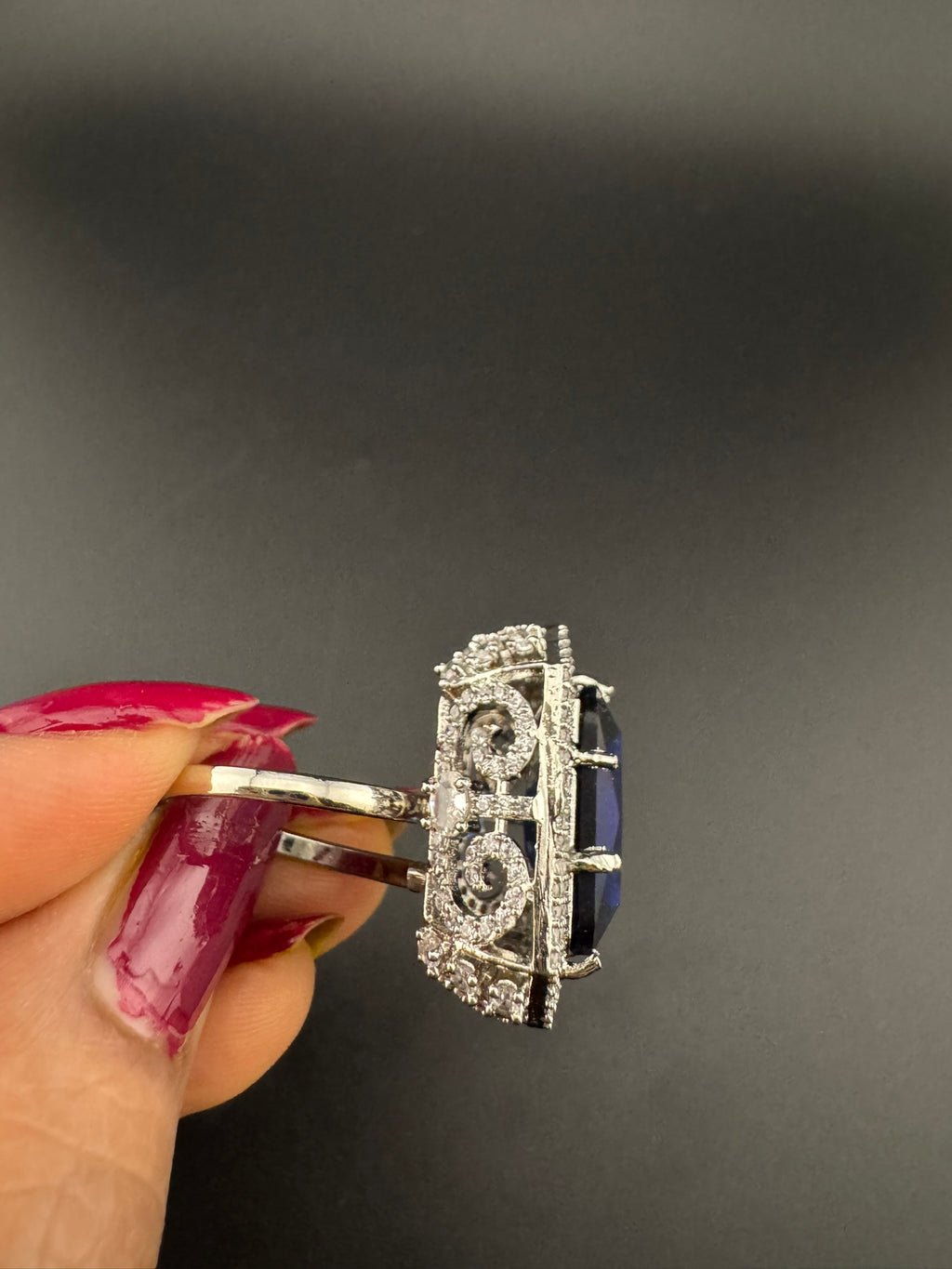 Premium Adjustable 3D Designer Ring in stones and CZ in floral design