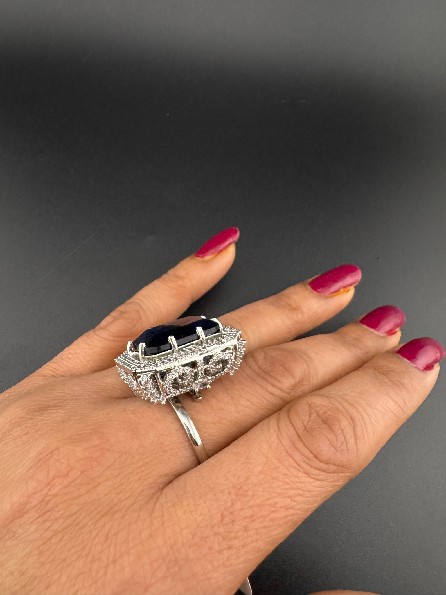 Premium Adjustable 3D Designer Ring in stones and CZ in floral design
