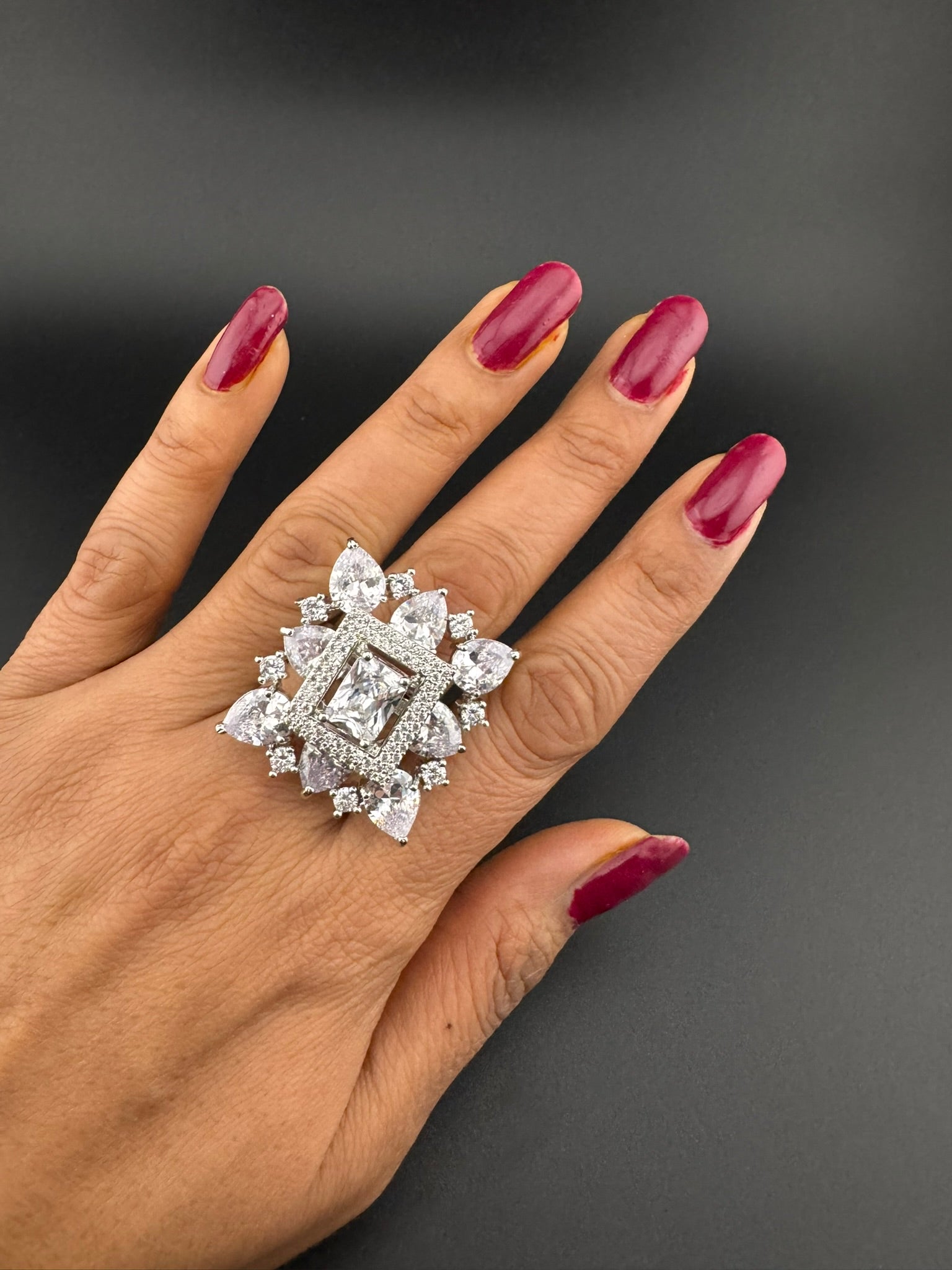 Premium Adjustable Square Ring, stones, CZ unique design