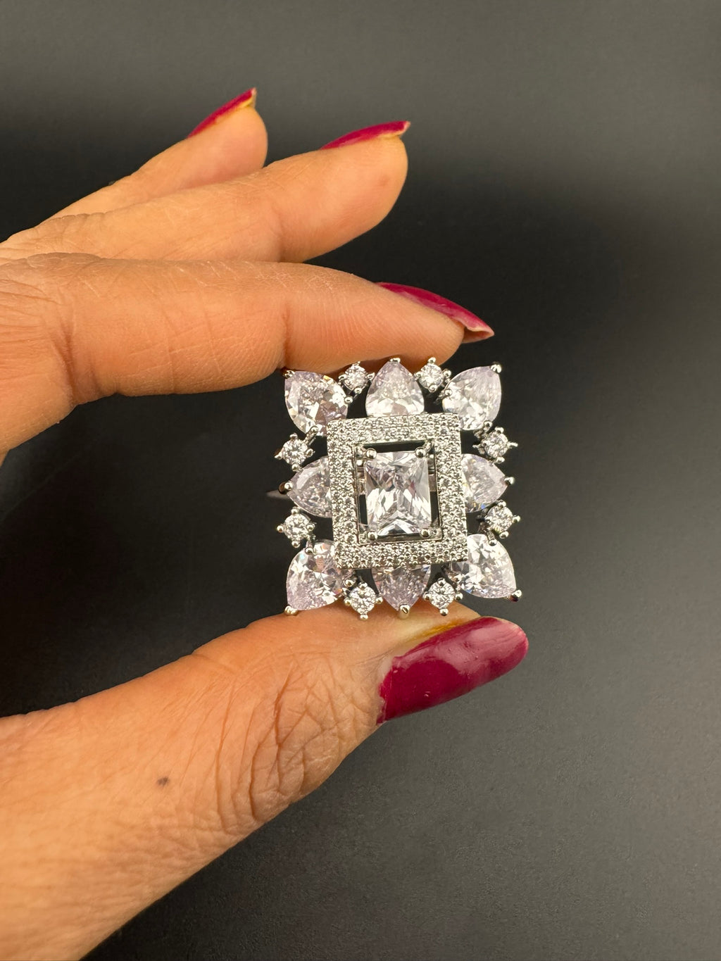 Premium Adjustable Square Ring, stones, CZ unique design