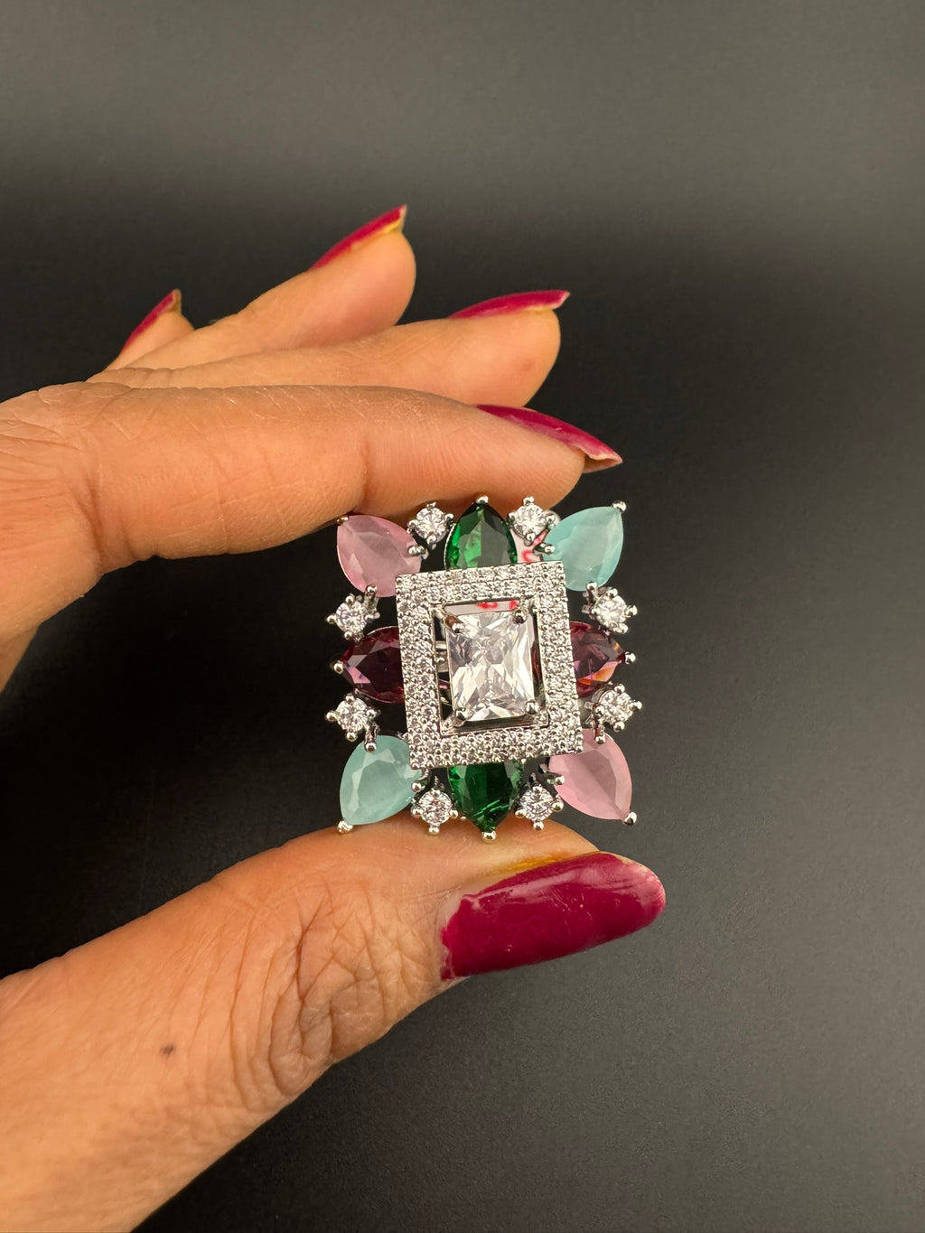 Premium Adjustable Square Ring, stones, CZ unique design