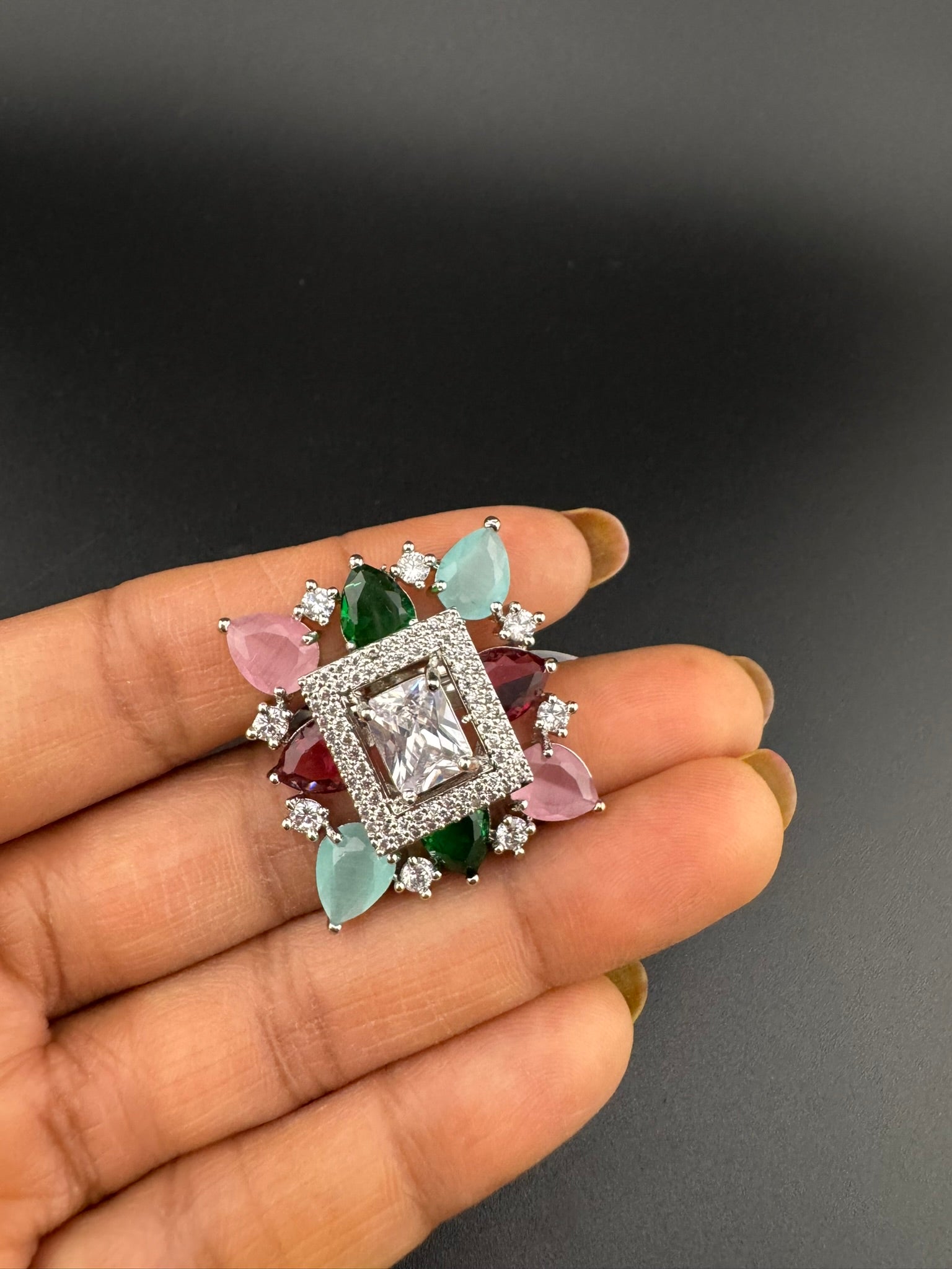 Premium Adjustable Square Ring, stones, CZ unique design