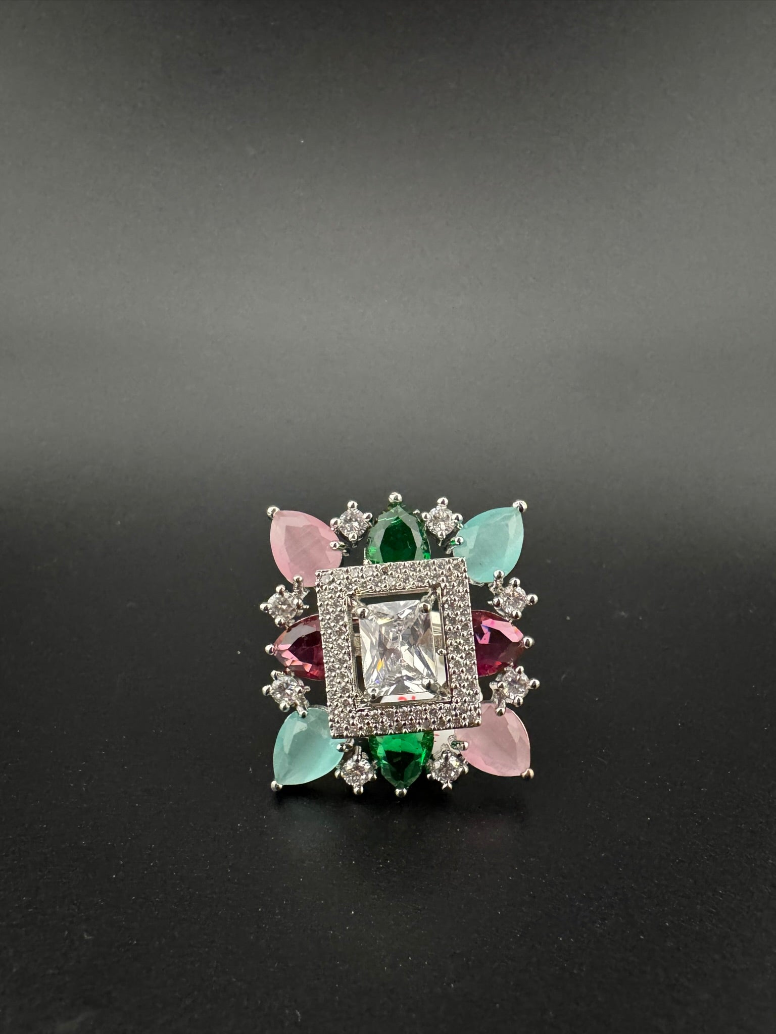Premium Adjustable Square Ring, stones, CZ unique design