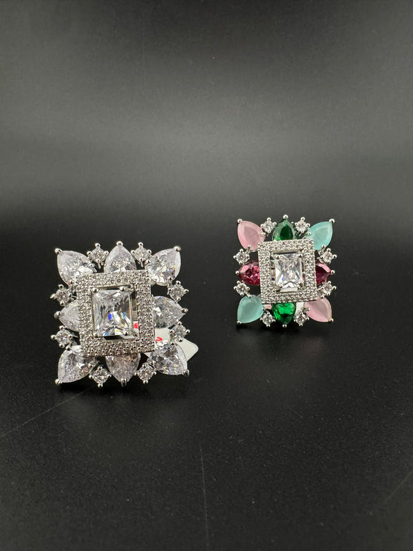 Premium Adjustable Square Ring, stones, CZ unique design