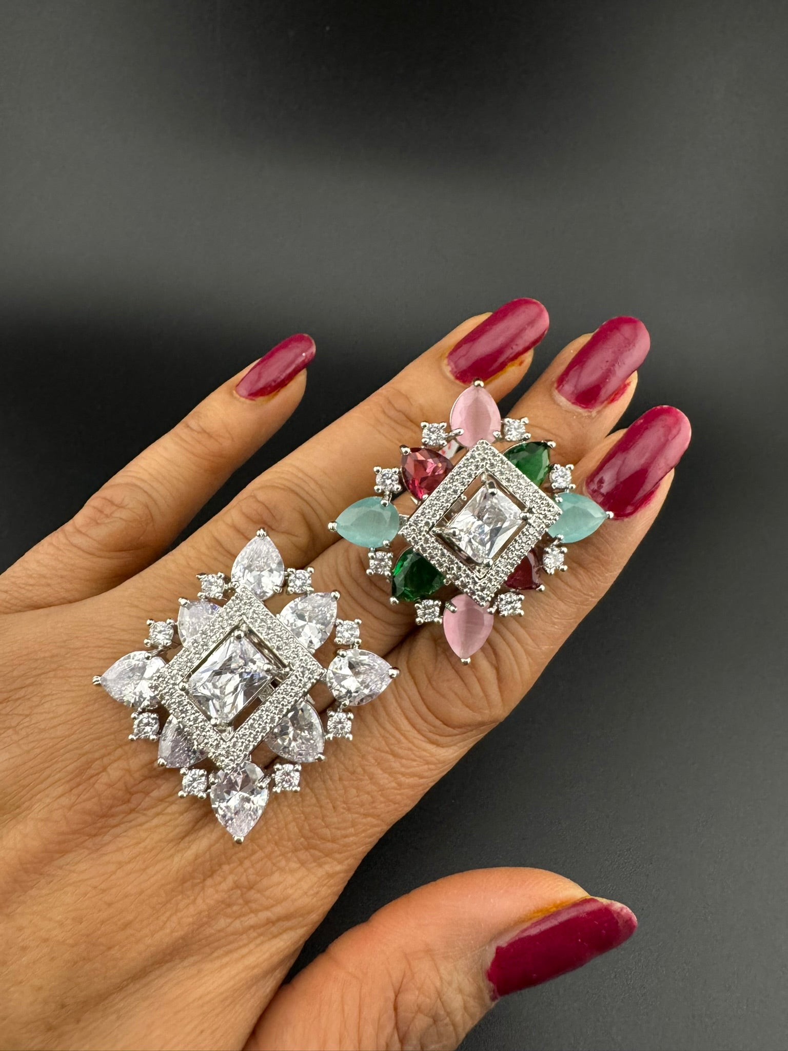 Premium Adjustable Square Ring, stones, CZ unique design