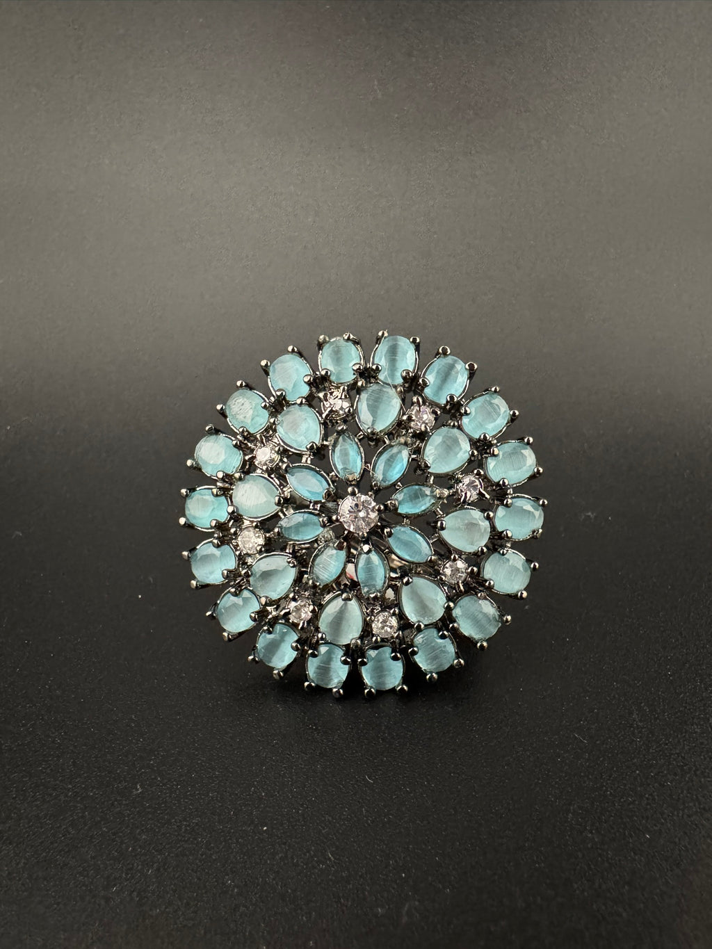 Premium Victorian Adjustable Big round Ring, stones, CZ setting