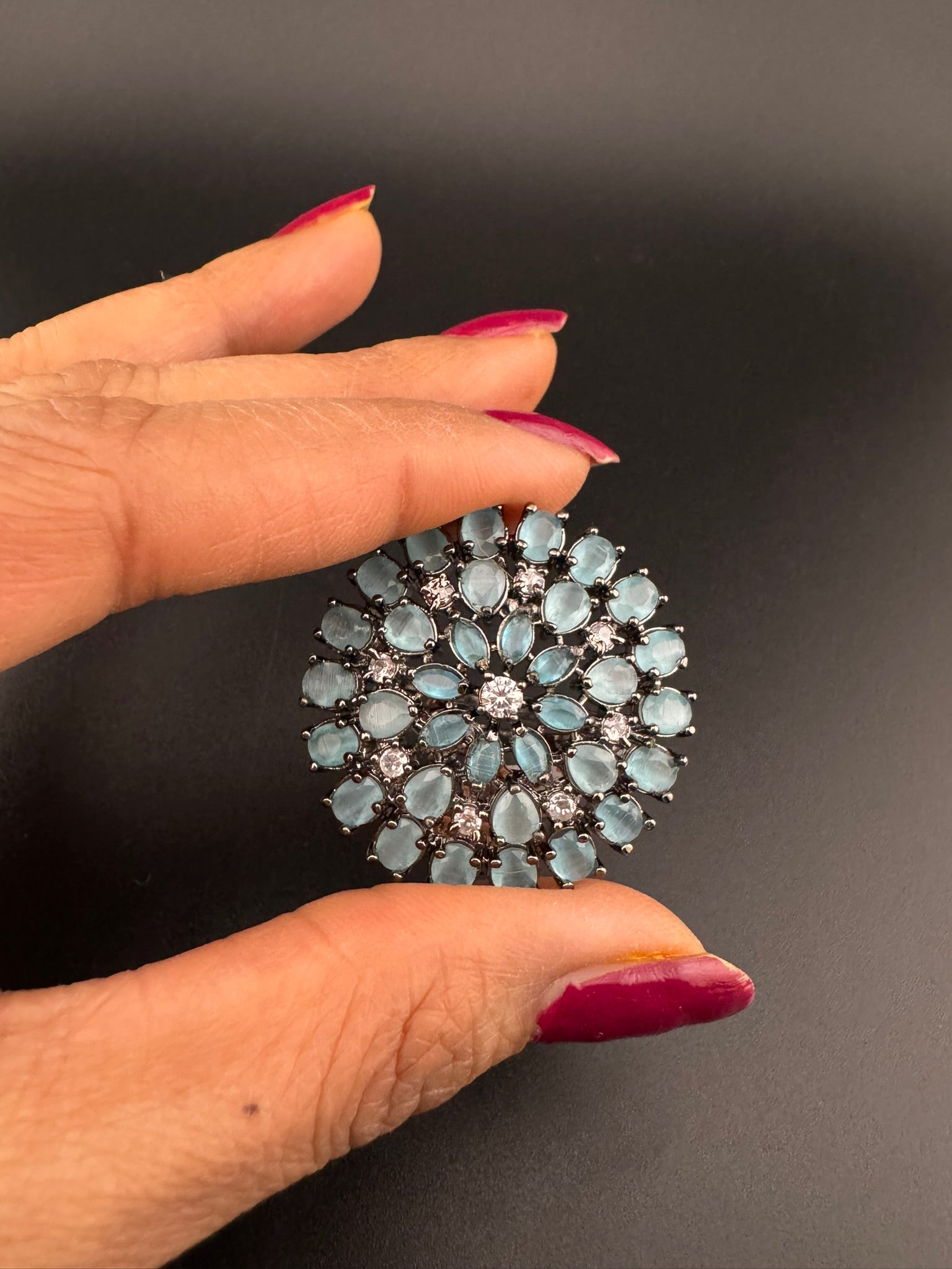 Premium Victorian Adjustable Big round Ring, stones, CZ setting