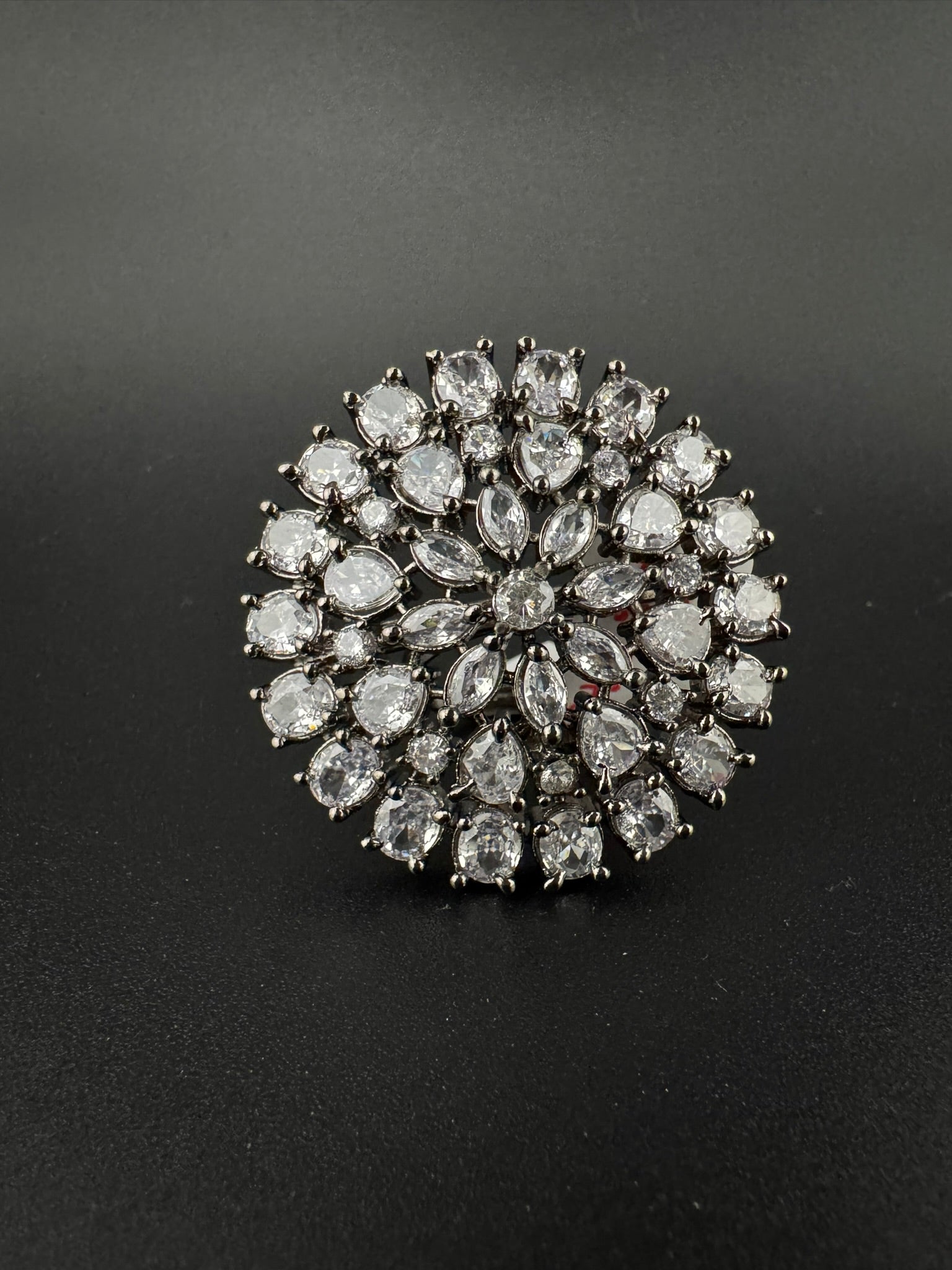 Premium Victorian Adjustable Big round Ring, stones, CZ setting