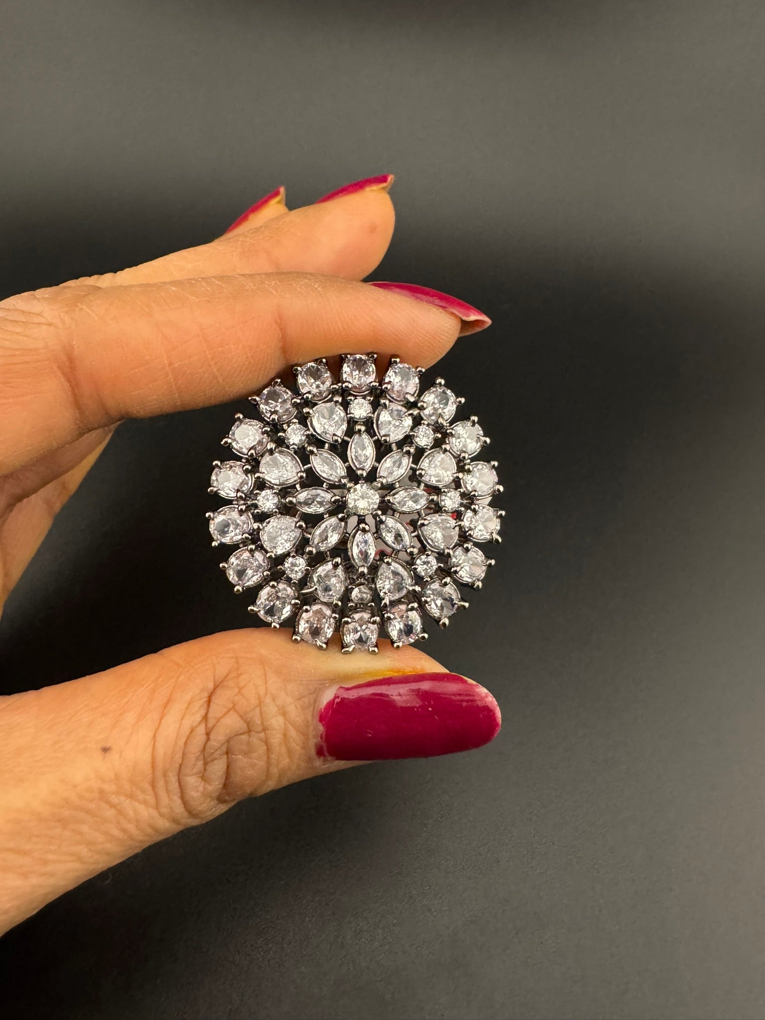 Premium Victorian Adjustable Big round Ring, stones, CZ setting