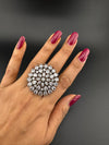 Premium Victorian Adjustable Big round Ring, stones, CZ setting