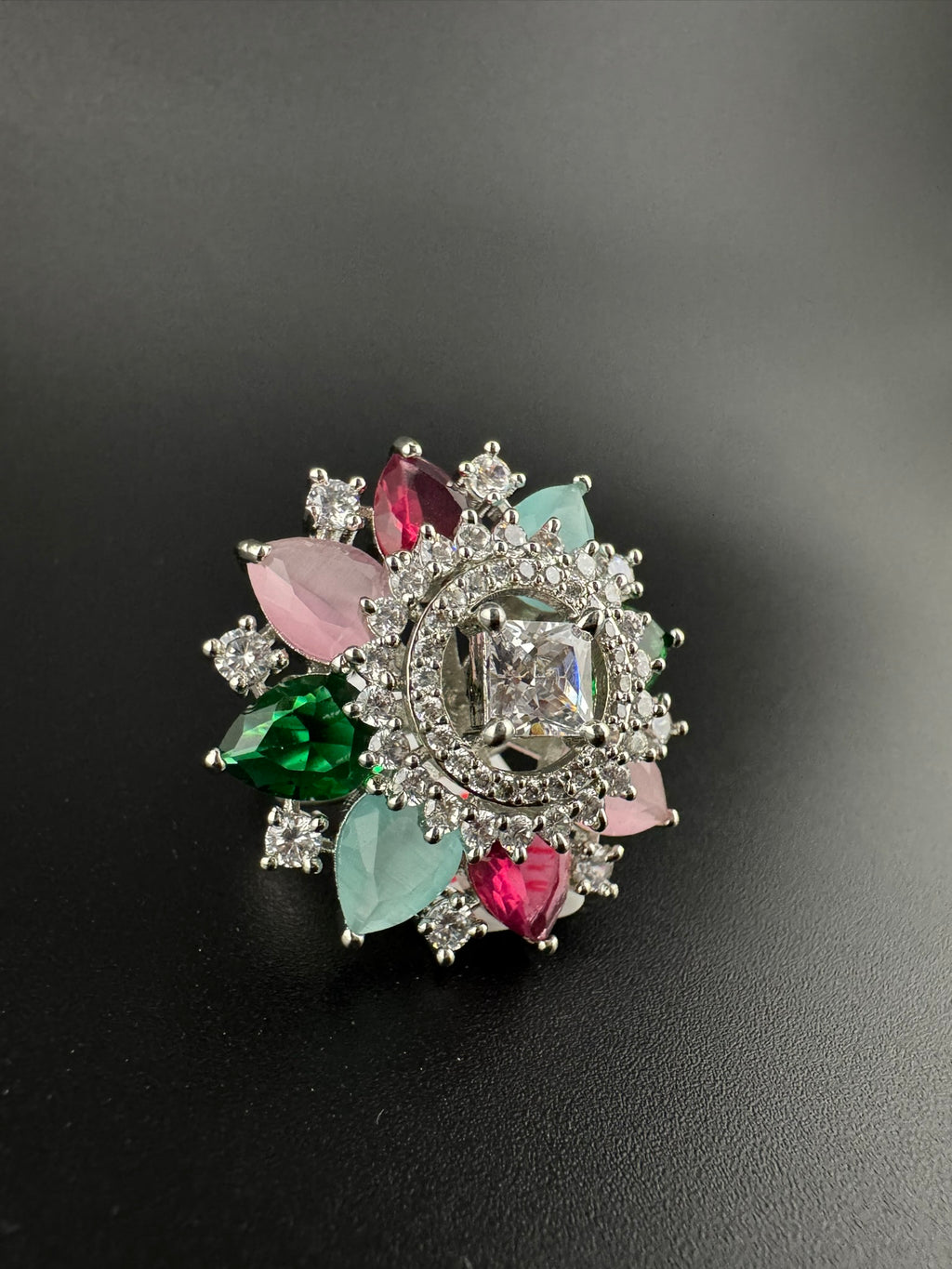 Premium Adjustable Round Ring, stones, CZ unique design