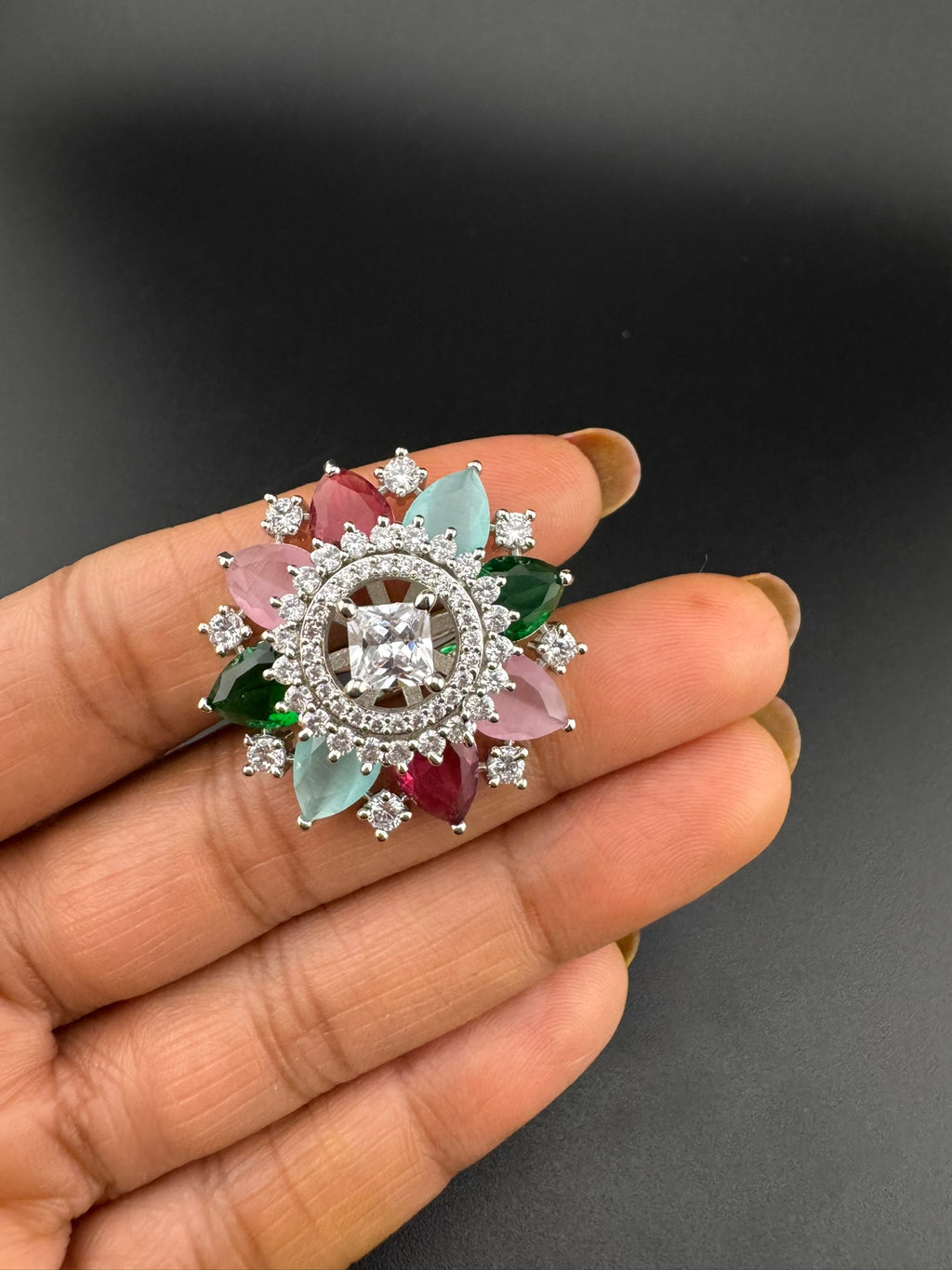 Premium Adjustable Round Ring, stones, CZ unique design