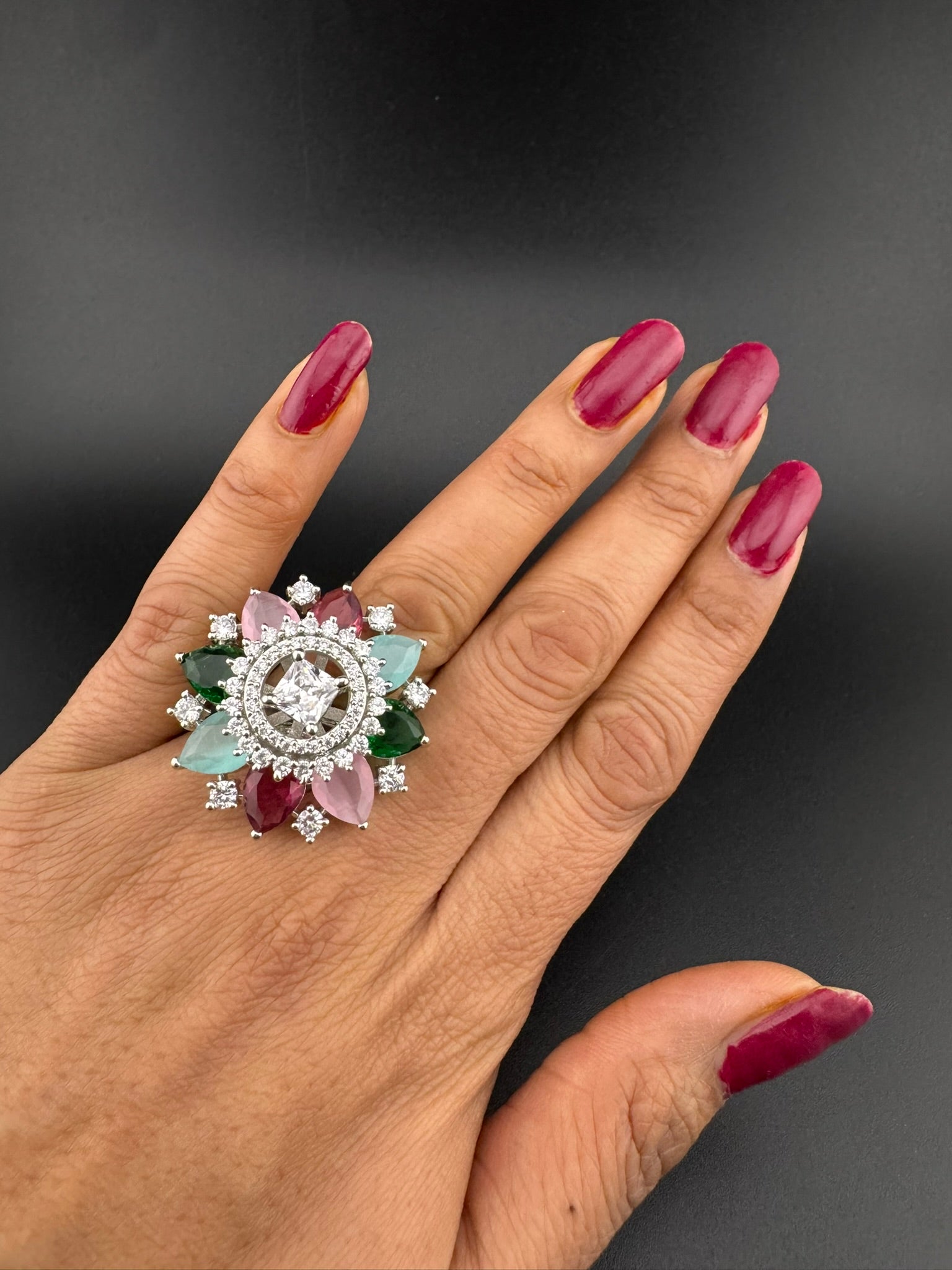 Premium Adjustable Round Ring, stones, CZ unique design