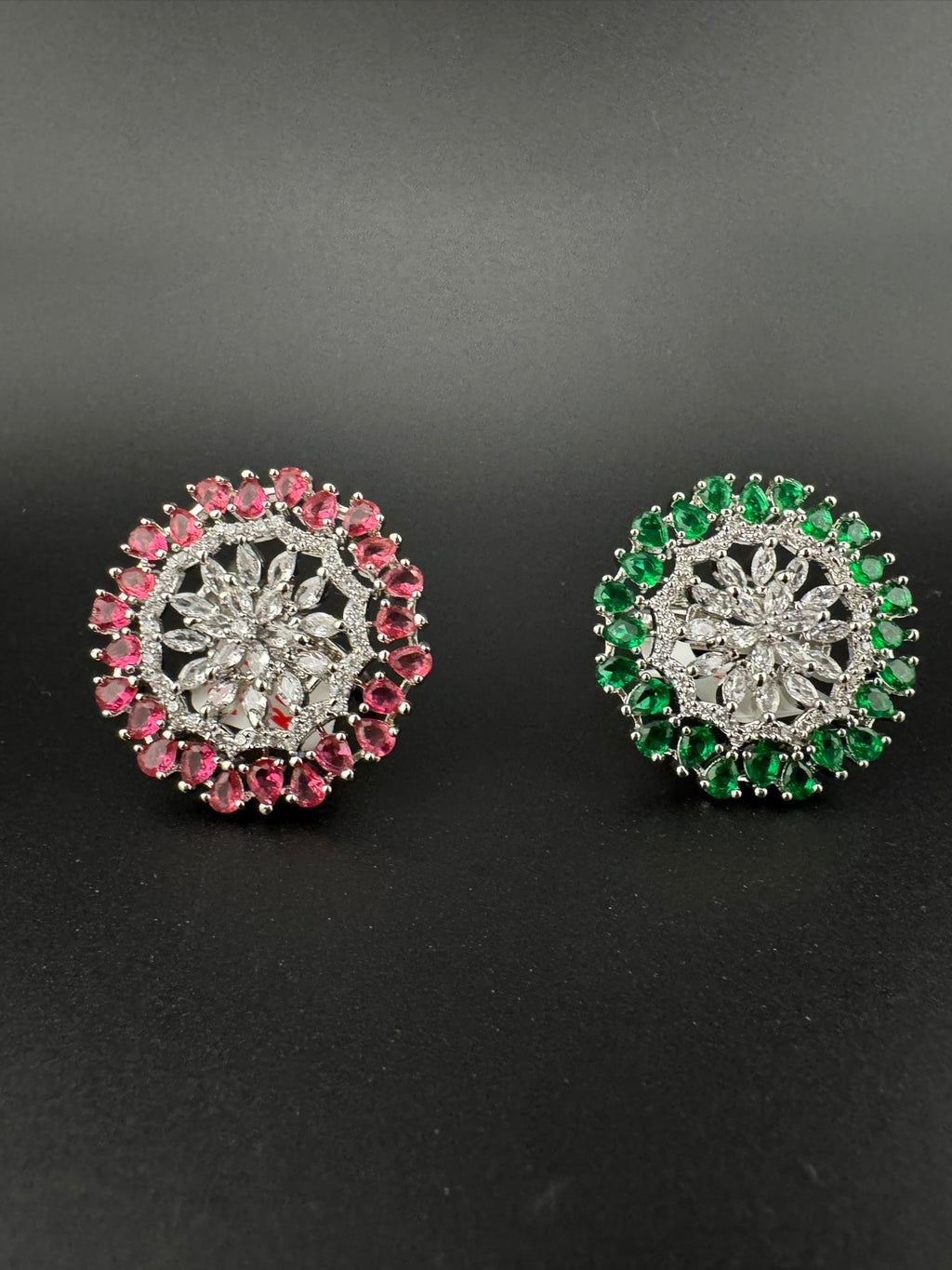 Premium Silver color Adjustable Big Ring in Crystals and Cubic Zirconia in Unique Design