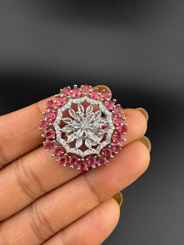 Premium Silver color Adjustable Big Ring in Crystals and Cubic Zirconia in Unique Design