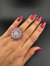 Premium Silver color Adjustable Big Ring in Crystals and Cubic Zirconia in Unique Design