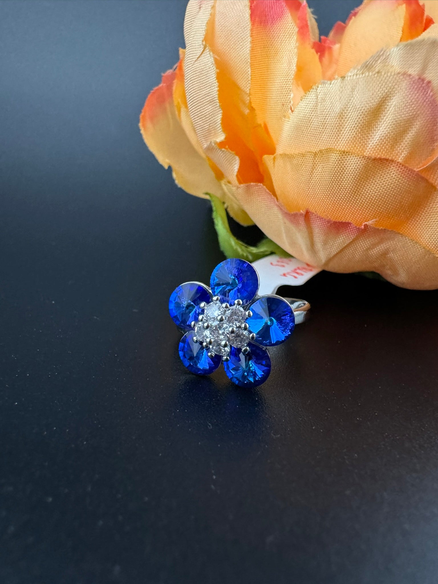 Premium Adjustable Round small Ring with Swarovski crystals and CZ