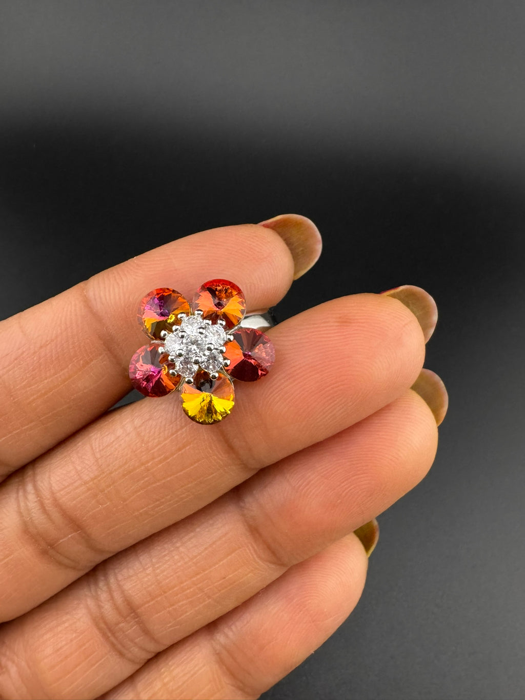 Premium Adjustable Round small Ring with Swarovski crystals and CZ