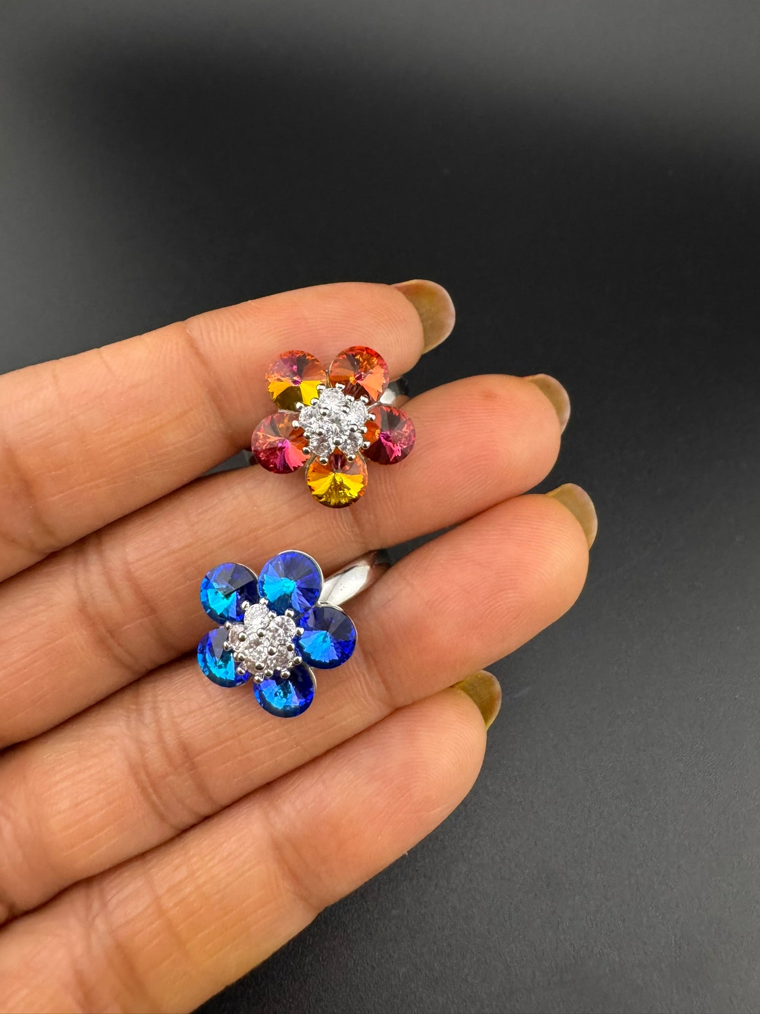 Premium Adjustable Round small Ring with Swarovski crystals and CZ