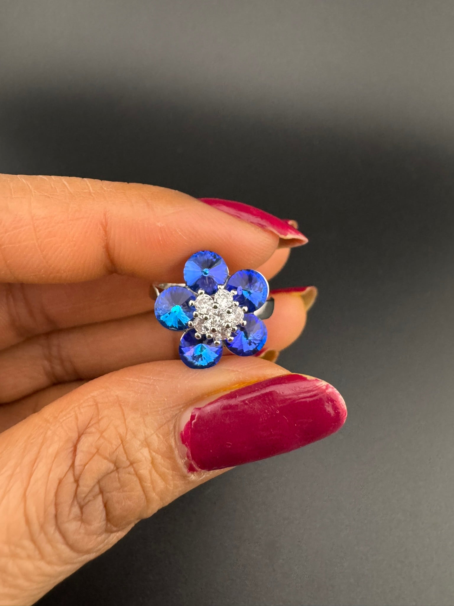 Premium Adjustable Round small Ring with Swarovski crystals and CZ