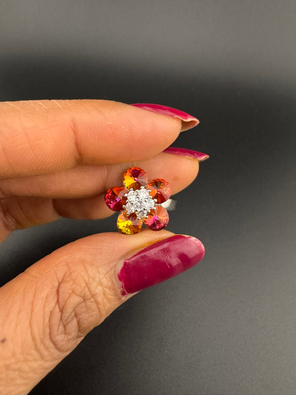 Premium Adjustable Round small Ring with Swarovski crystals and CZ