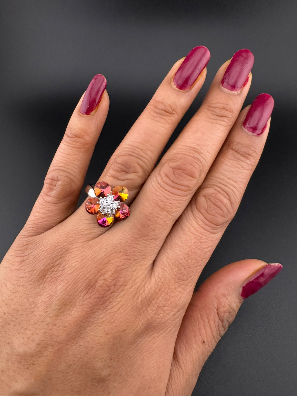 Premium Adjustable Round small Ring with Swarovski crystals and CZ