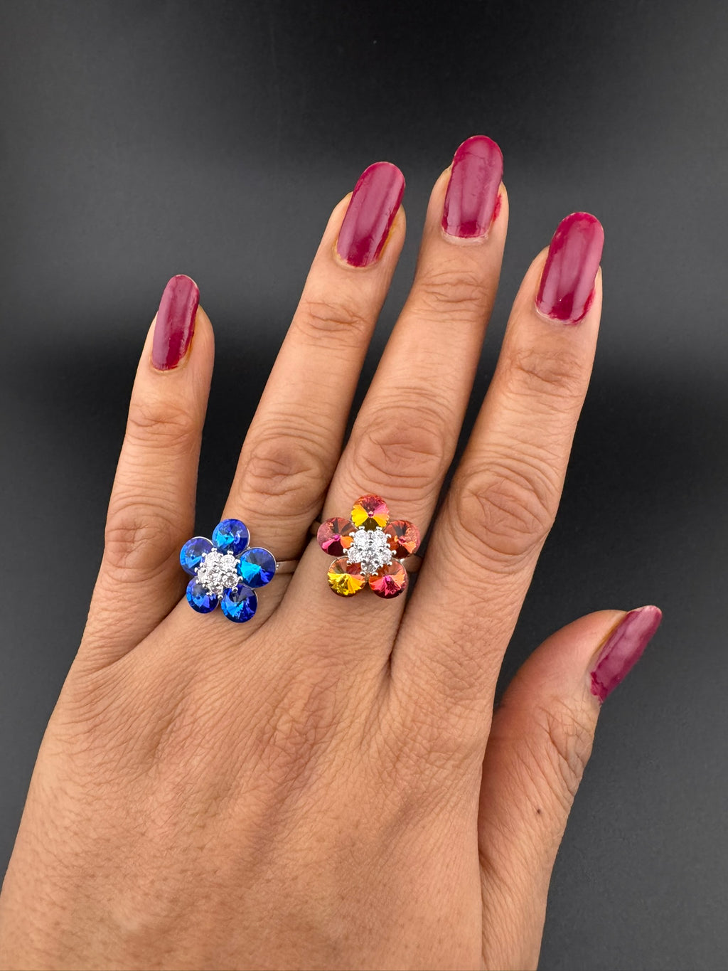 Premium Adjustable Round small Ring with Swarovski crystals and CZ