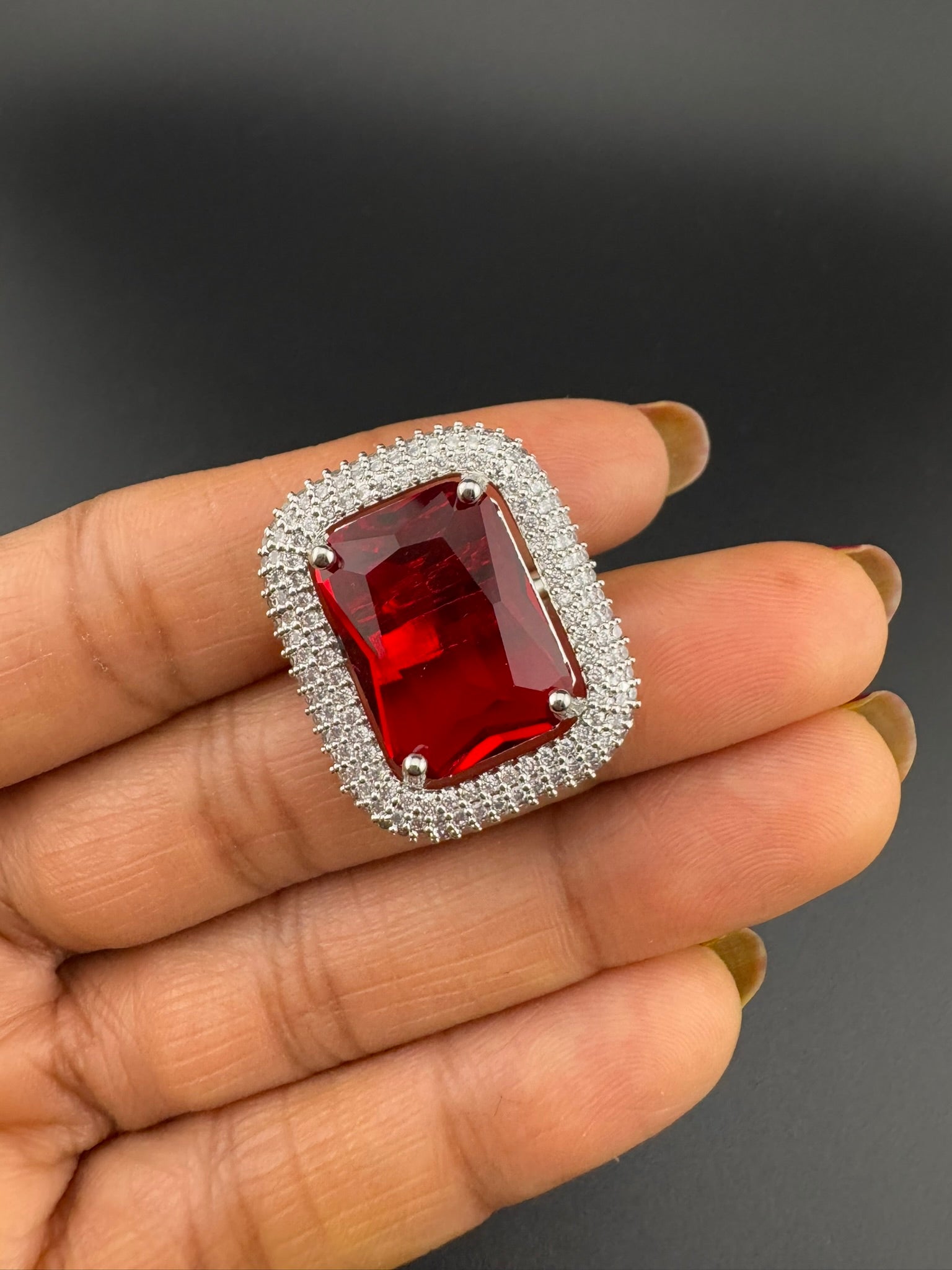 Premium Quality Adjustable Rectangle Ring, Crystals, CZ unique design