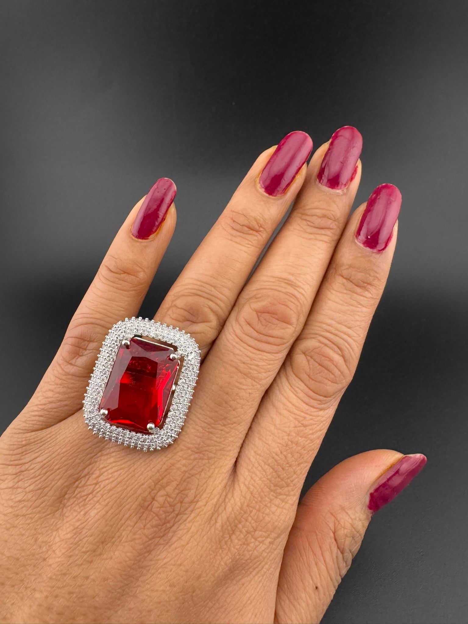 Premium Quality Adjustable Rectangle Ring, Crystals, CZ unique design