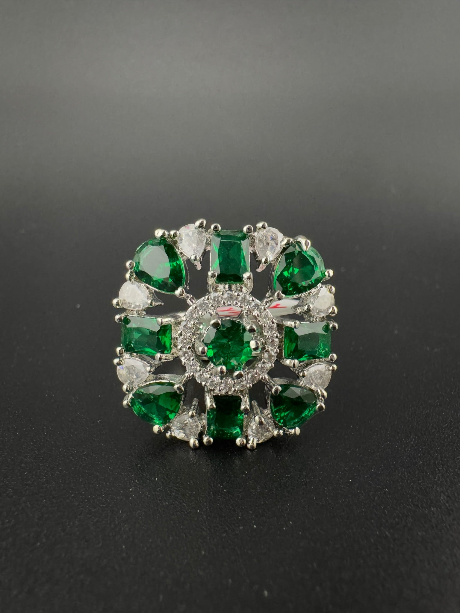 Premium Silver color Adjustable Square Ring in Crystals and Cubic Zirconia in Unique Design