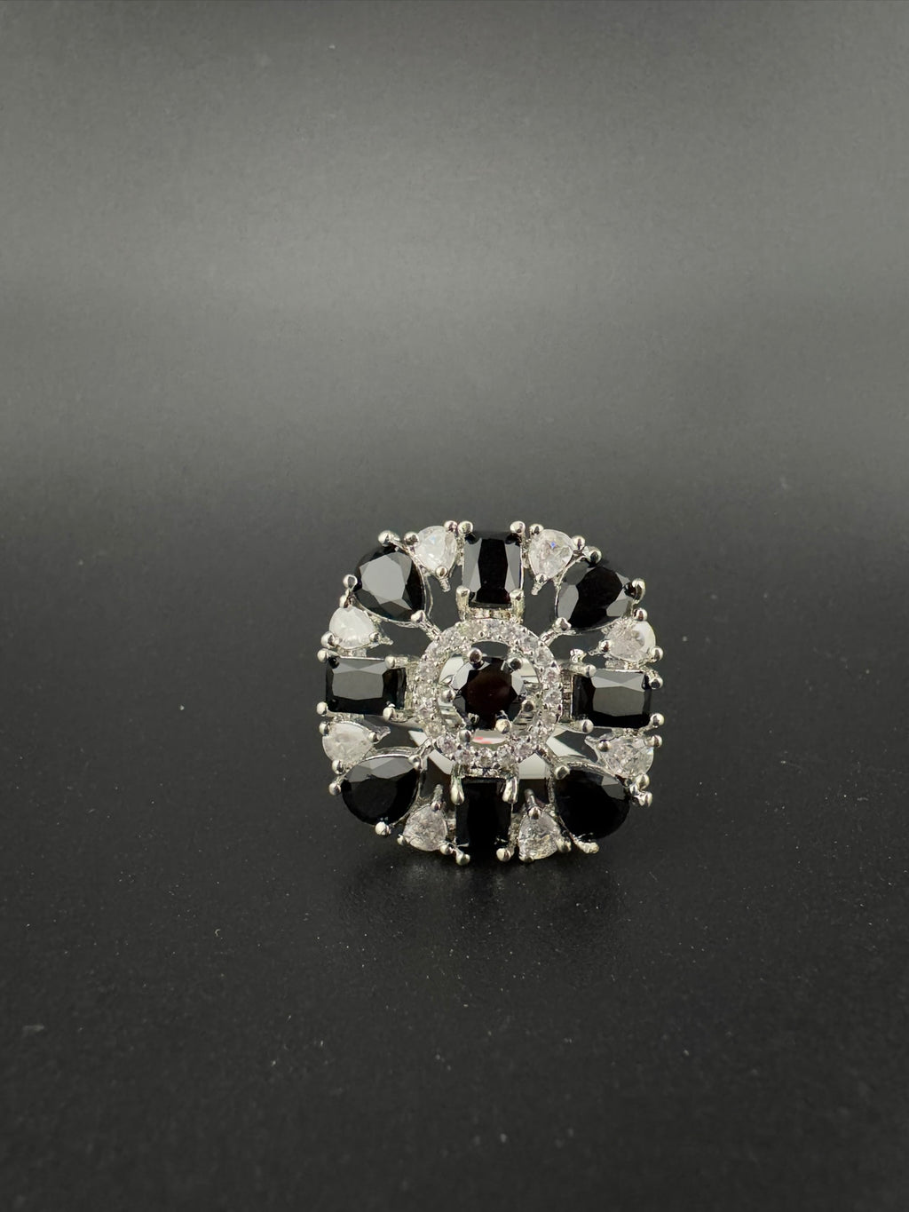 Premium Silver color Adjustable Square Ring in Crystals and Cubic Zirconia in Unique Design