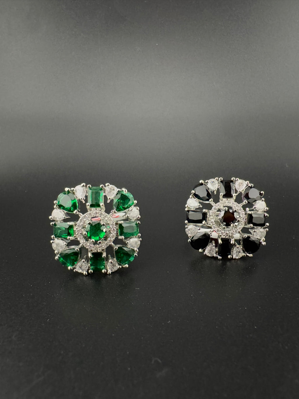 Premium Silver color Adjustable Square Ring in Crystals and Cubic Zirconia in Unique Design