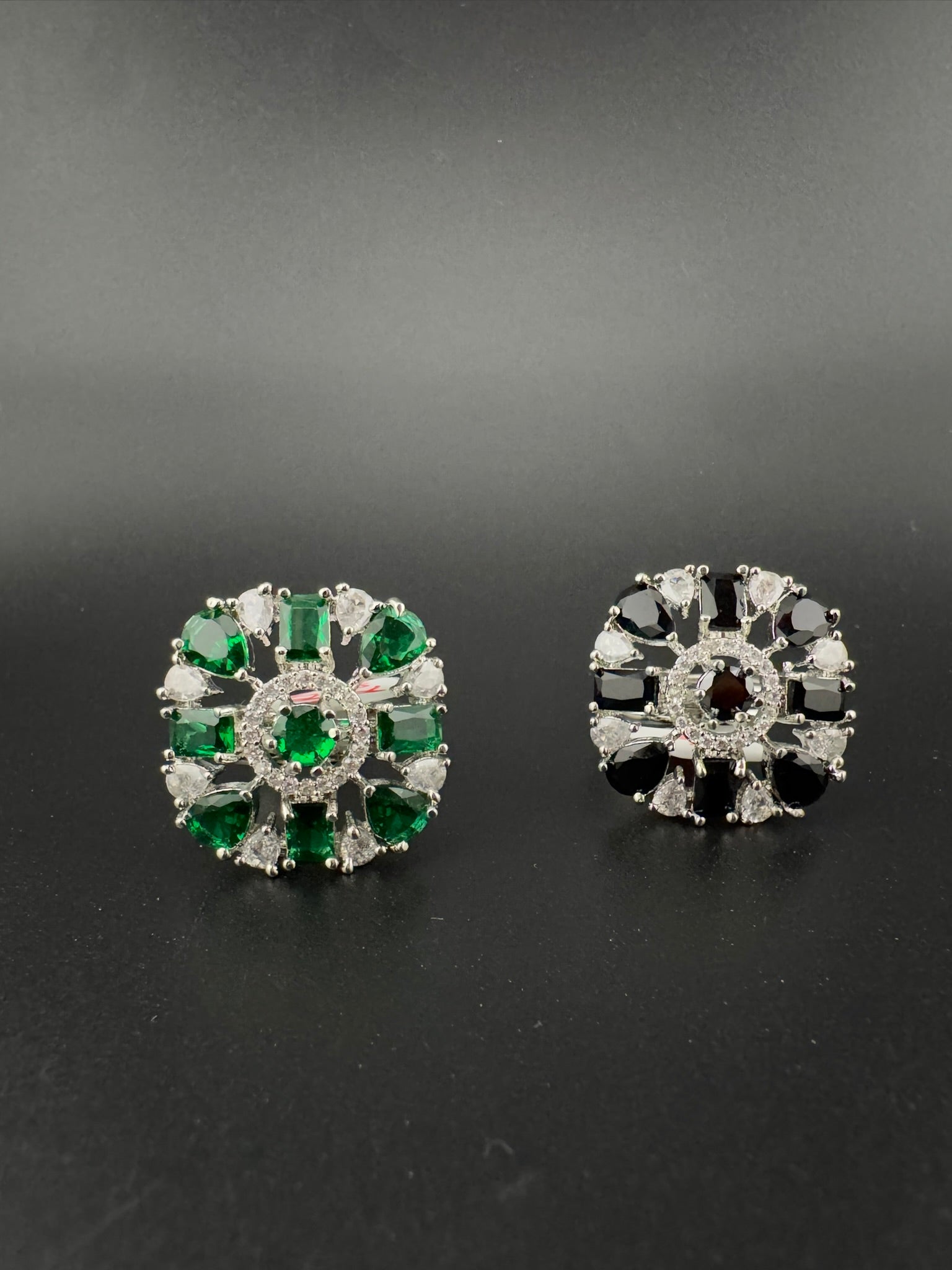 Premium Silver color Adjustable Square Ring in Crystals and Cubic Zirconia in Unique Design