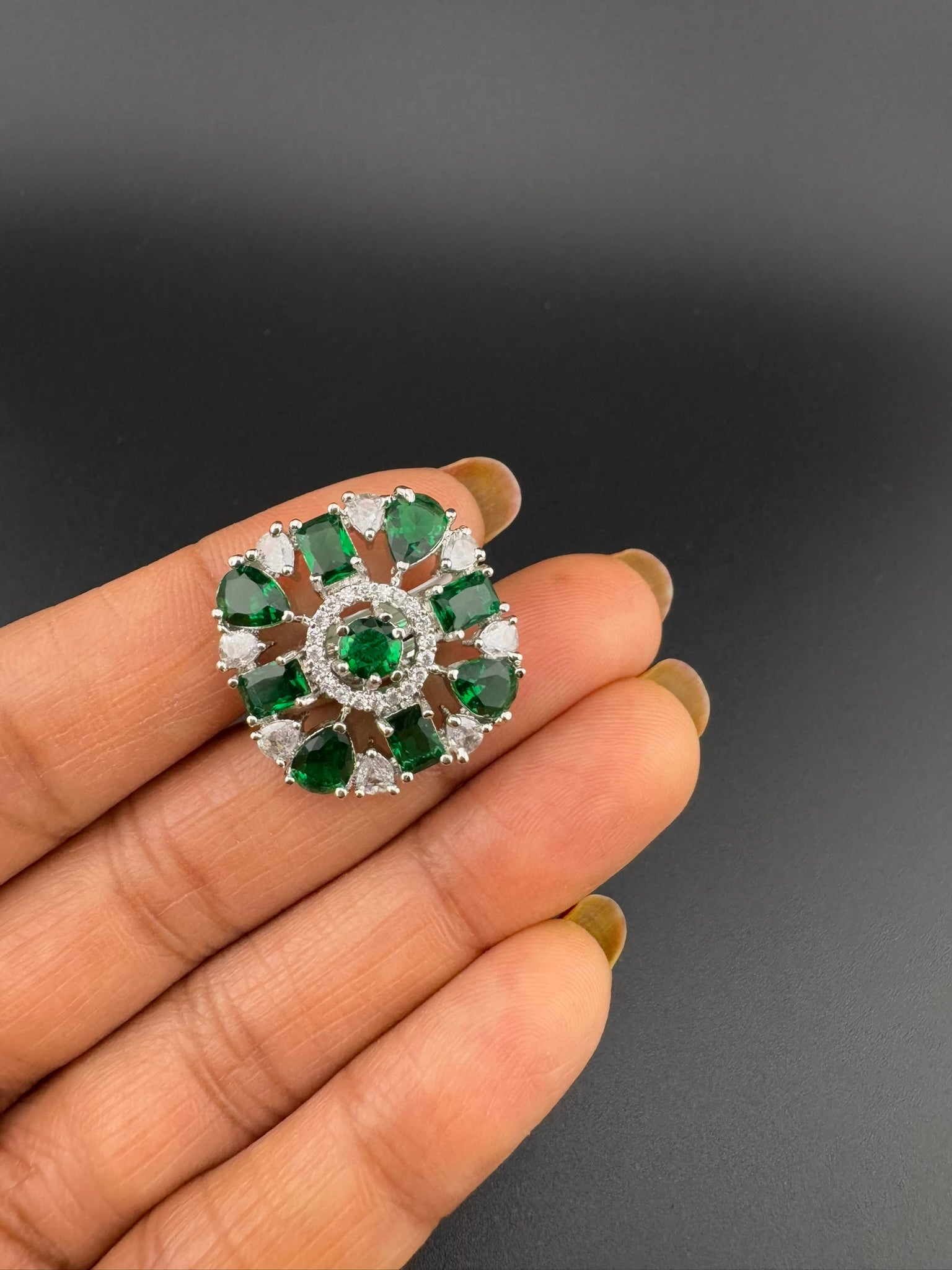 Premium Silver color Adjustable Square Ring in Crystals and Cubic Zirconia in Unique Design