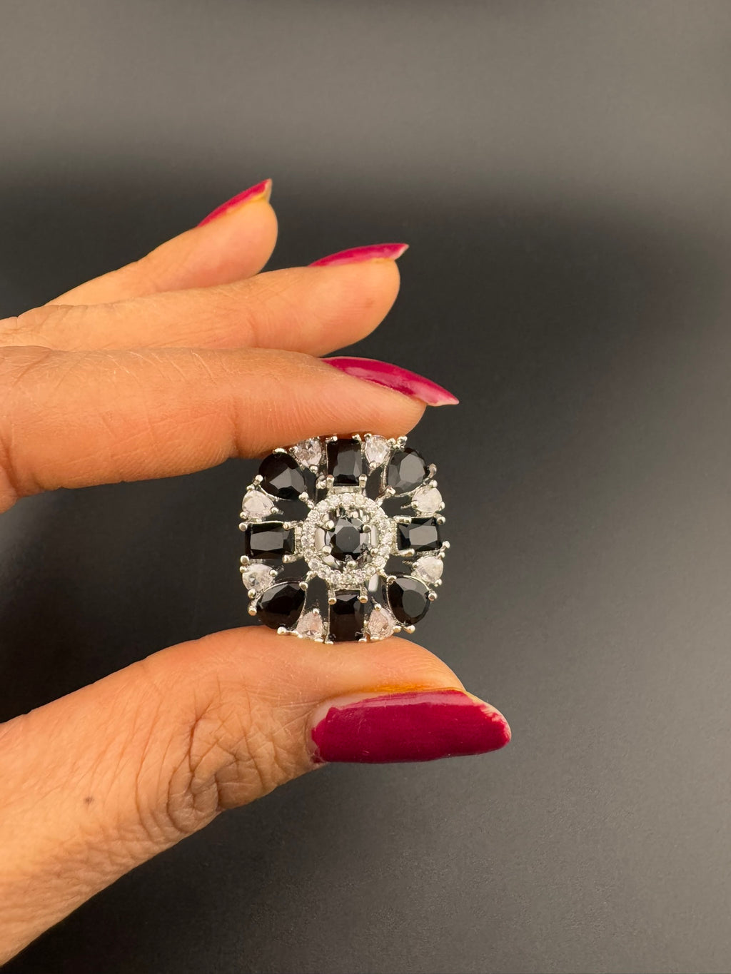 Premium Silver color Adjustable Square Ring in Crystals and Cubic Zirconia in Unique Design