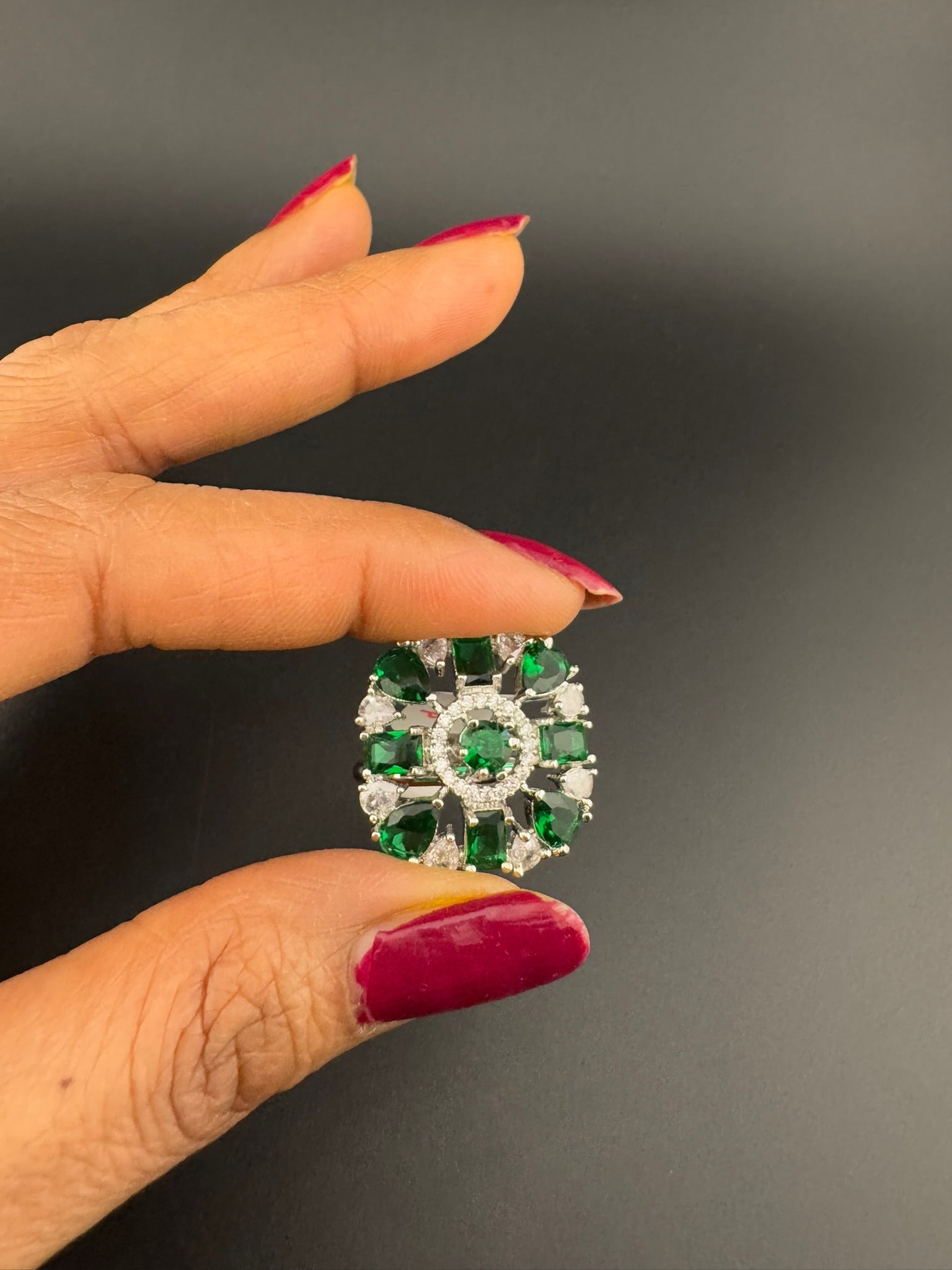 Premium Silver color Adjustable Square Ring in Crystals and Cubic Zirconia in Unique Design