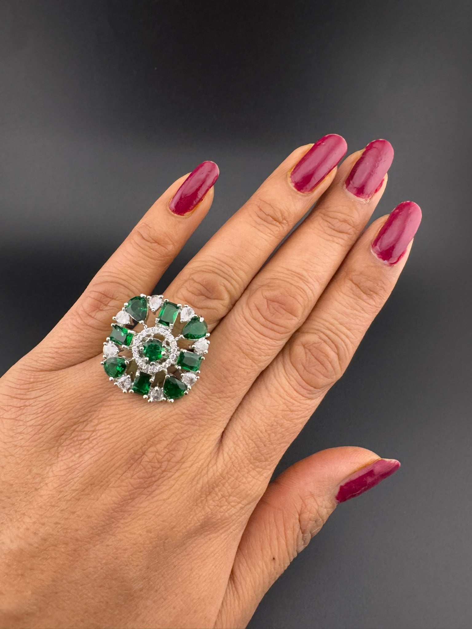 Premium Silver color Adjustable Square Ring in Crystals and Cubic Zirconia in Unique Design