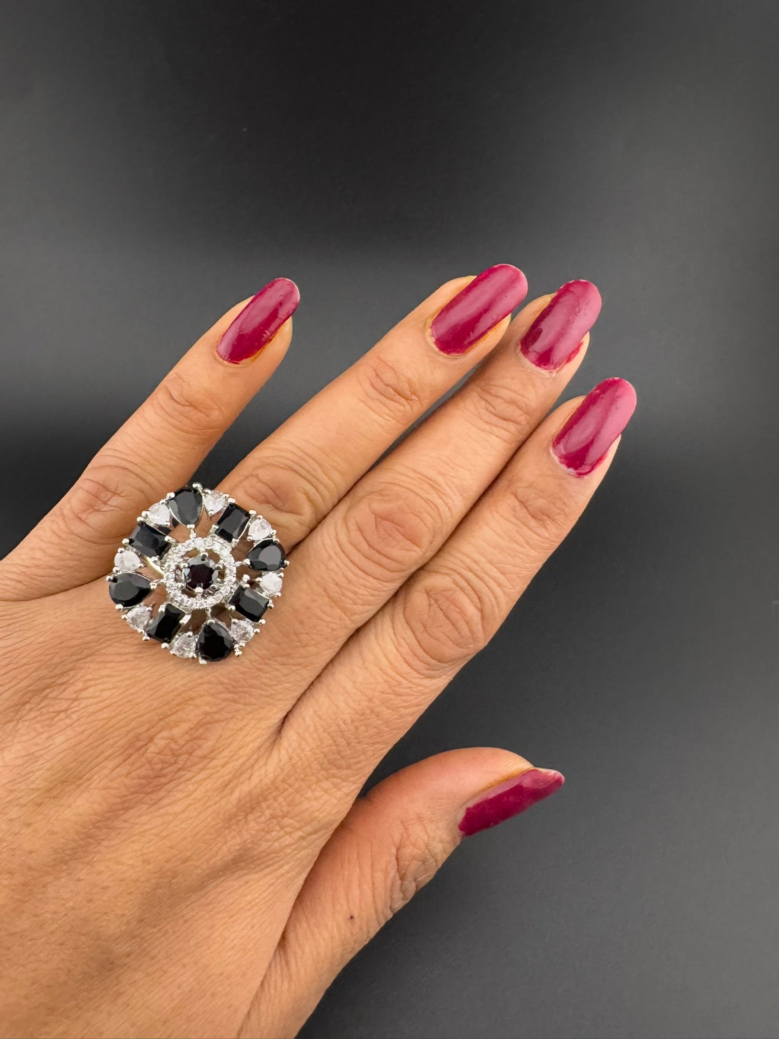 Premium Silver color Adjustable Square Ring in Crystals and Cubic Zirconia in Unique Design