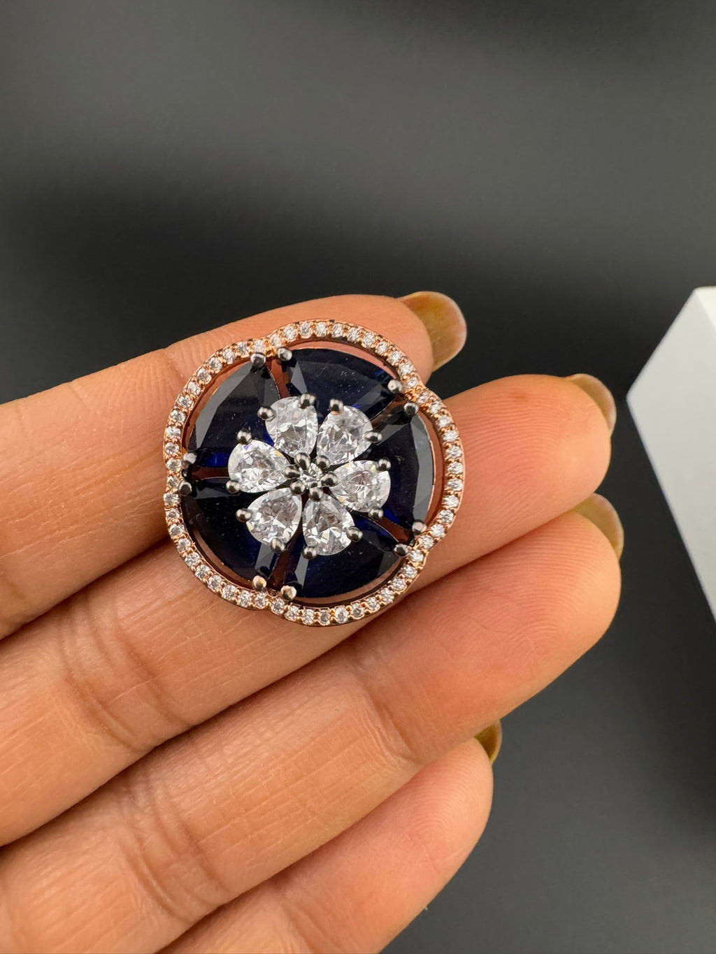 Premium Victorian Adjustable Round Ring in Crystals and Cubic Zirconia in Unique Design