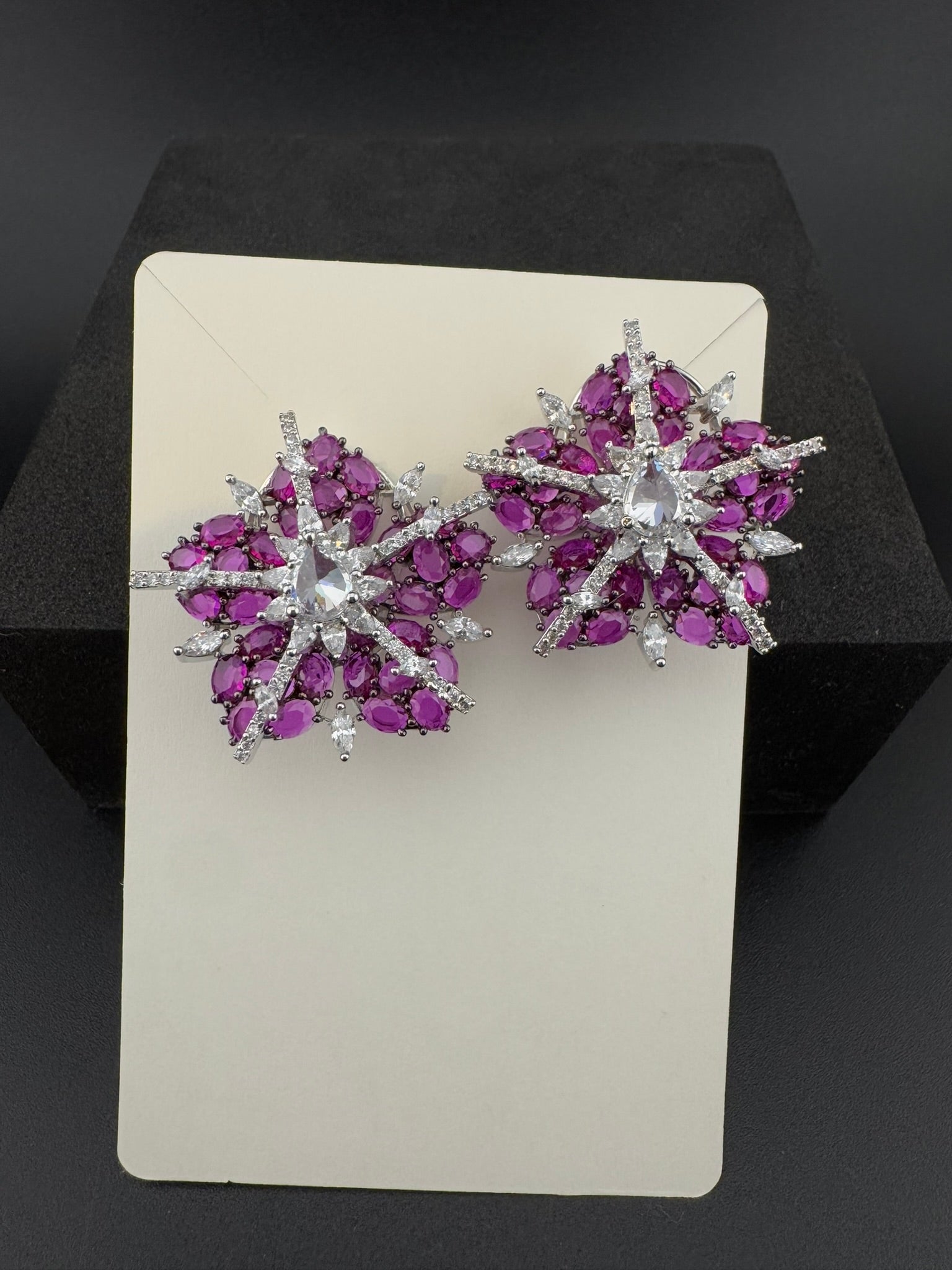 Premium Nano Setting Cubic Zirconia, Crystal stones in Unique setting is Victorian designer Inspired Statement Oversized Stud earrings