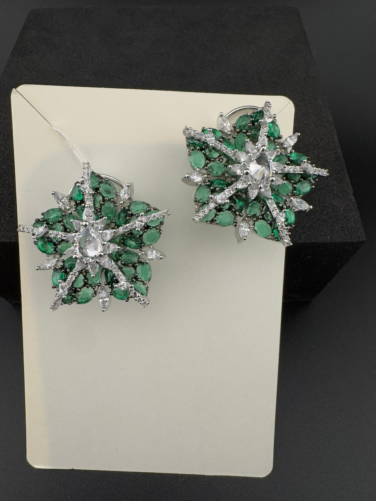 Premium Nano Setting Cubic Zirconia, Crystal stones in Unique setting is Victorian designer Inspired Statement Oversized Stud earrings
